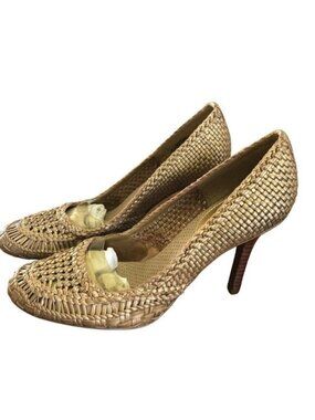 Enzo Angiolini Woven Leather Heels Bronze Size 6M Brand New without Box